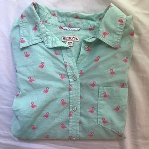 Flamingo Print Button Down